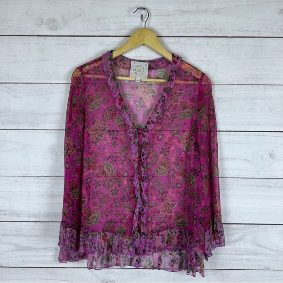 Johnny Was Silk Foxglove Blouse Medium
